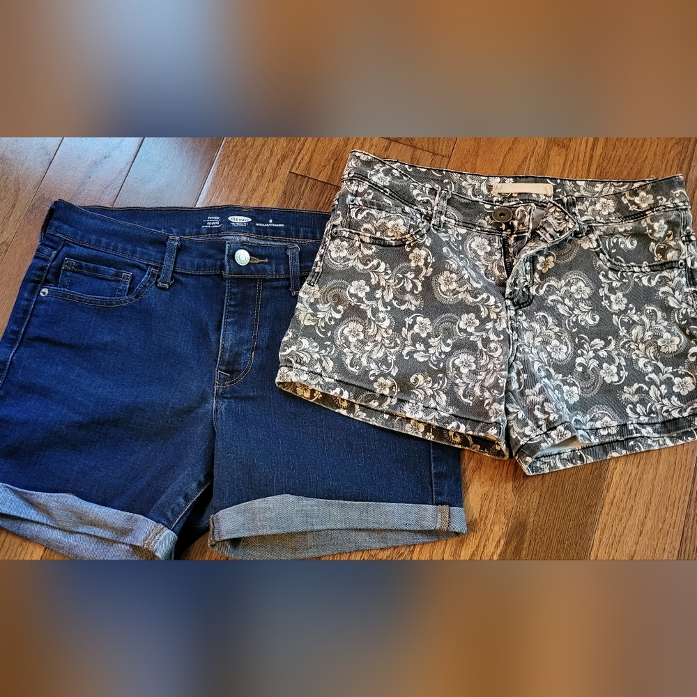 2 Very Cute Jean Shorts. Old Navy and Cotton.com. 1 flowered denim, 1 Blue Denim